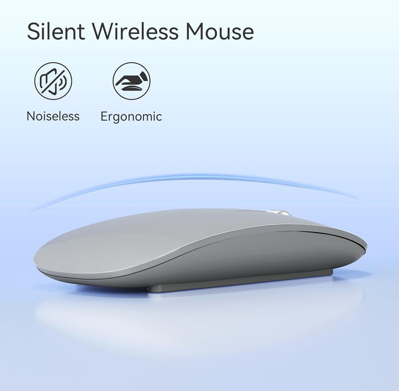 TENMOS M18 Bluetooth Mouse, USB C Rechargeable Wireless Mouse, Triple Mode (Dual Bluetooth+USB) Computer Silent Mice Portable with USB Receiver and Type C Adapter for Laptop/MacBook/iPad/PC - Grey - Image 5